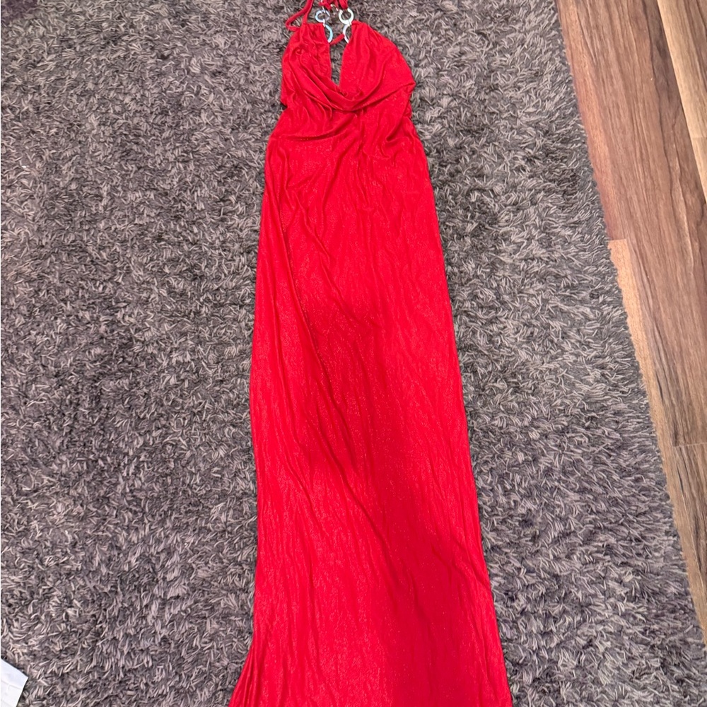 Elegant Red Halter Neck Dress
